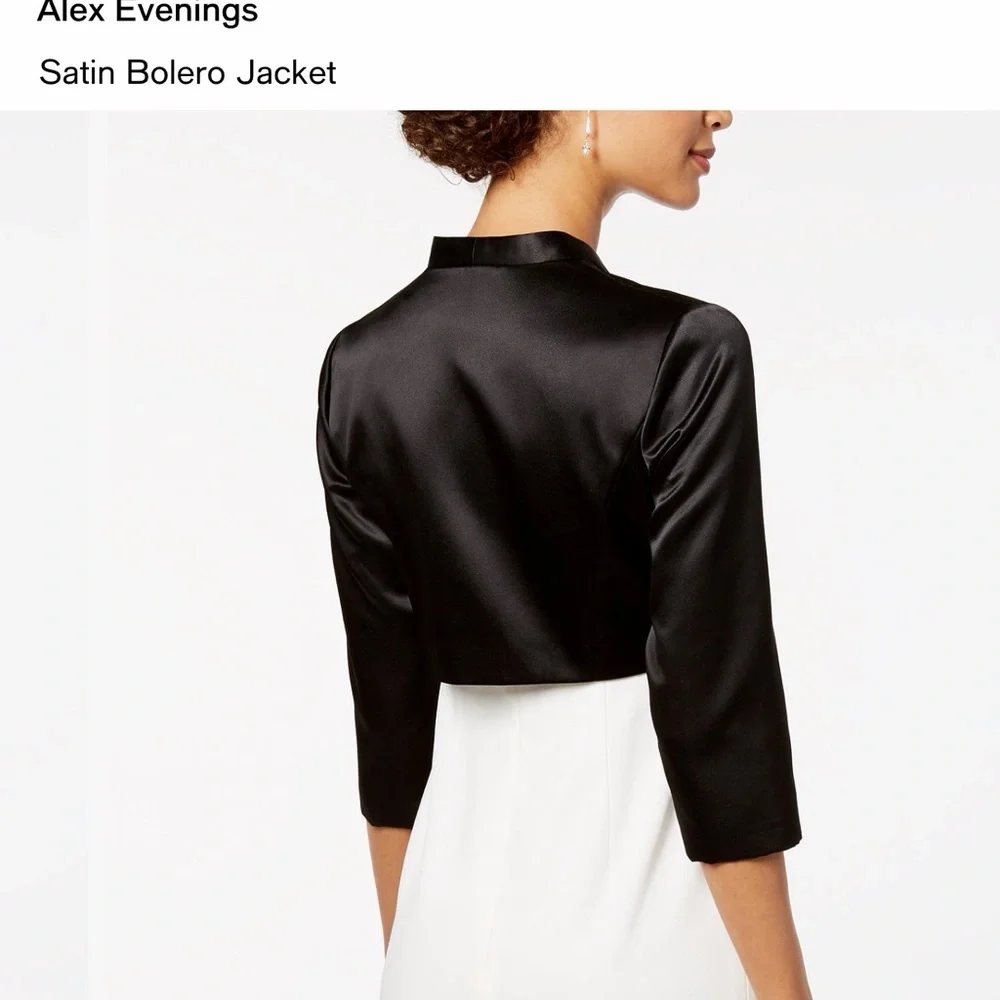 Alex Evenings Black Satin Bolero Jacket - Picture 2 of 4